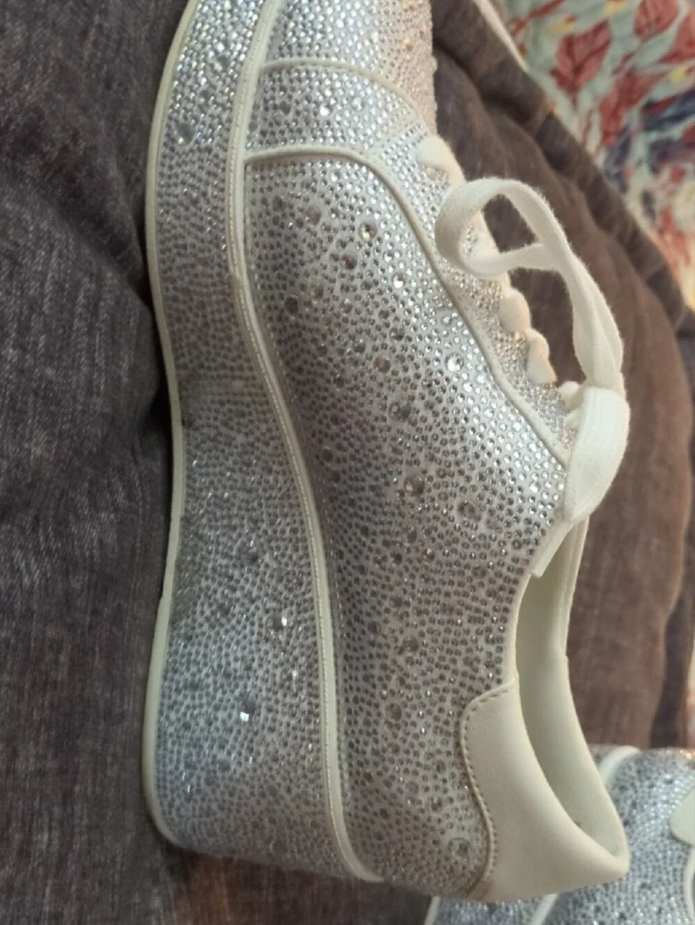 INC International Concepts White Crystal Embellished Lace-Up Sneakers